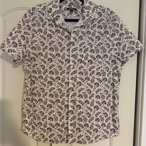 Men’s. Size L. Express. White and Brown Casual Button Down Shirt. Like New!